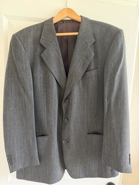 VTG Yves Saint Laurent Pour Homme Grey Herringbone Blazer Suit Jacket 42L